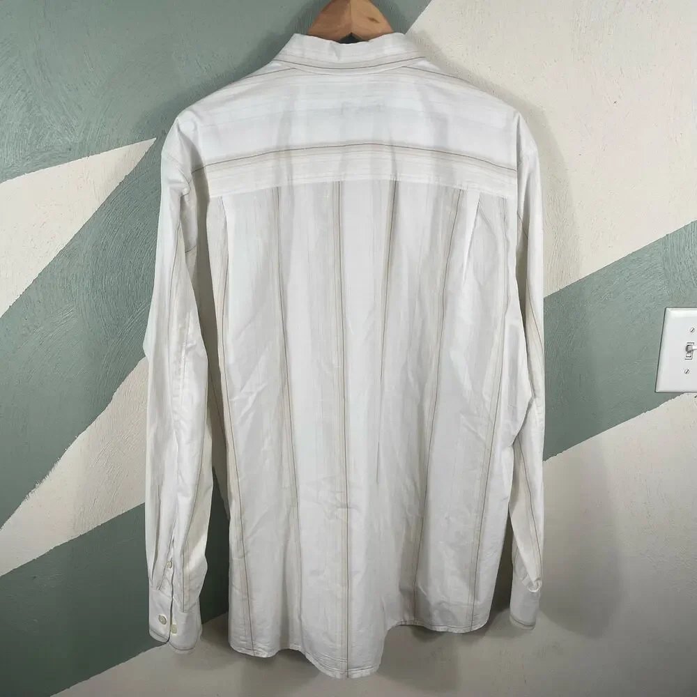 Tommy Bahama Men's Button Up‎ Long Sleeve Shirt XL Cream  Striped 100% Cotton
